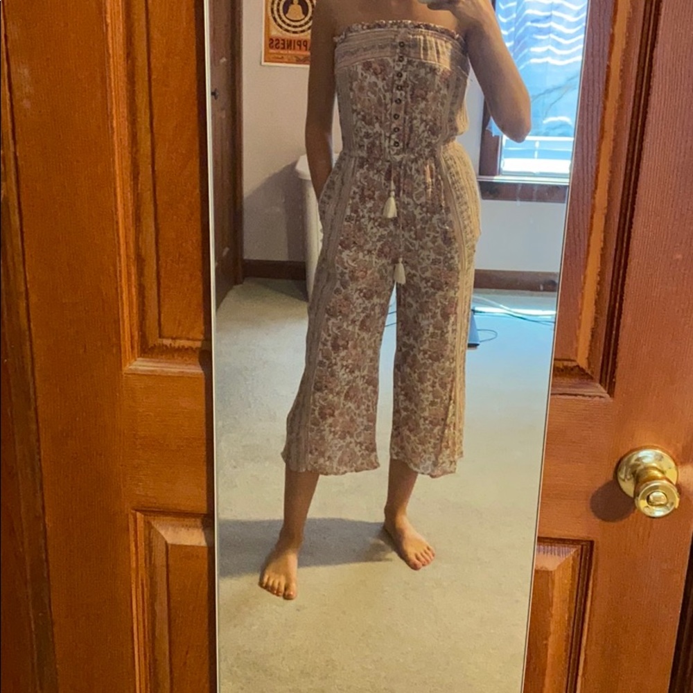 Strapless Floral Print Cropped Jumpsuit